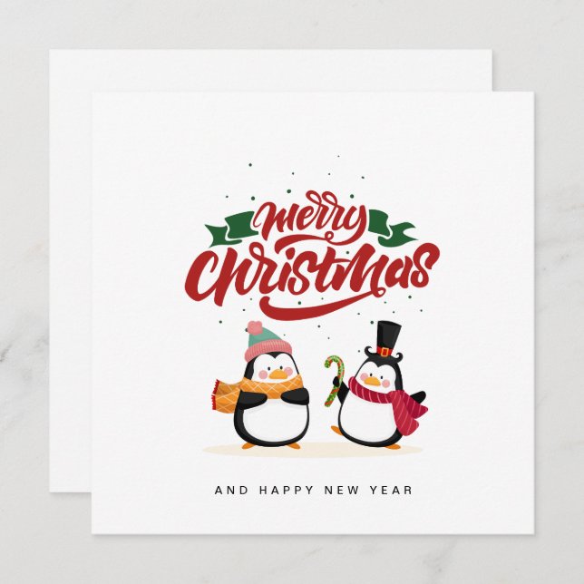 Funny Penguin Christmas Card, Merry Christmas  Holiday Card (Front/Back)