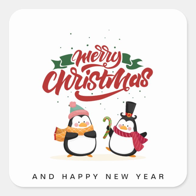Funny Penguin Christmas Card, Merry Christmas  Square Sticker (Front)