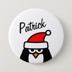Funny penguin Christmas party name round pinback 7.5 Cm Round Badge