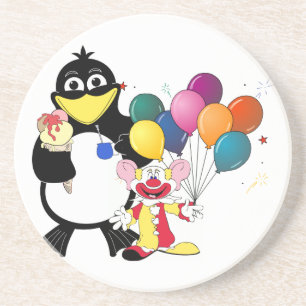 Funny penguin & clown cartoon coaster