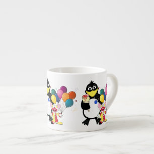 Funny penguin & clown cartoon espresso cup