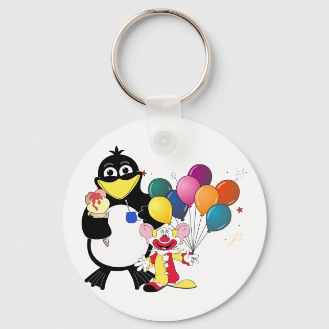 Funny penguin & clown cartoon key ring (Front)