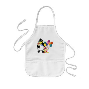 Funny penguin & clown cartoon kids apron