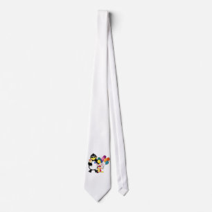 Funny penguin & clown cartoon tie