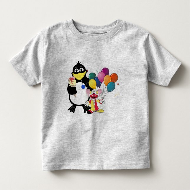 Funny penguin & clown cartoon toddler T-Shirt (Front)