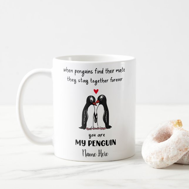 Funny Penguin Couple Valentine's Day Mug (With Donut)