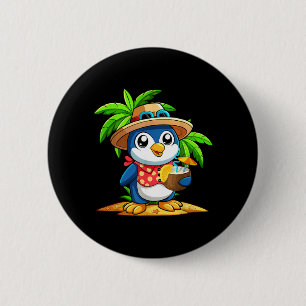Funny Penguin Drinking Coco Hawaiian Summer 6 Cm Round Badge