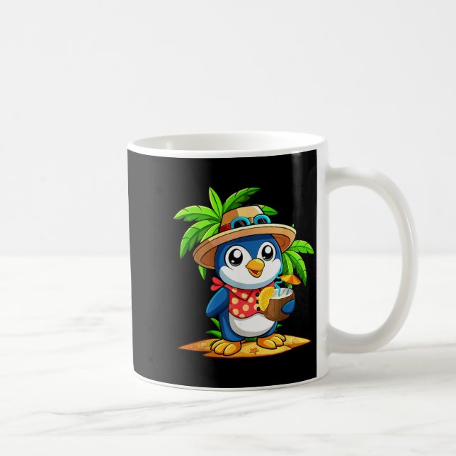 Funny Penguin Drinking Coco Hawaiian Summer Coffee Mug (Right)