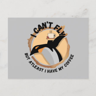 Funny Penguin Drinking Coffee  Postcard