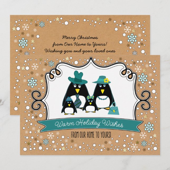 Funny Penguin Family Christmas Flat Greeting Cards (Front/Back)