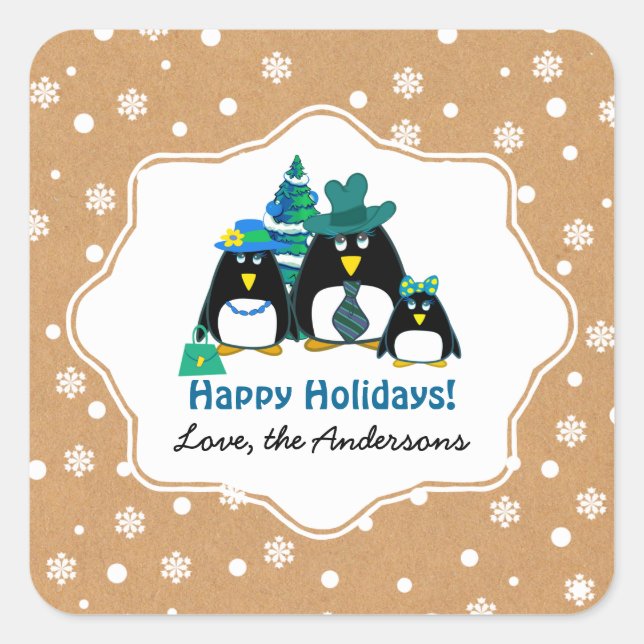 Funny Penguin Family Custom Christmas Stickers (Front)
