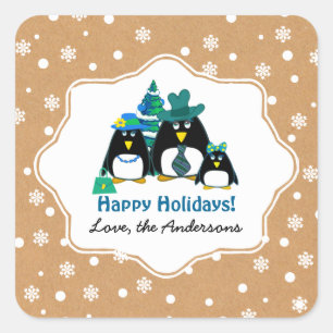 Funny Penguin Family Custom Christmas Stickers
