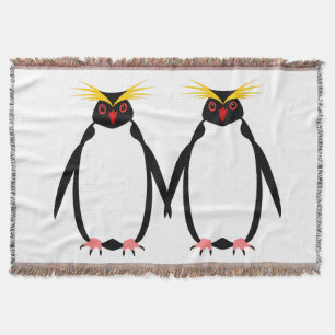 Funny penguin family rockhopper or macaroni throw blanket
