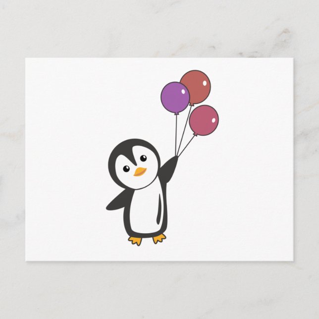 Funny Penguin Flies Up With Balloons Postcard (Front)