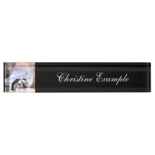 Funny penguin go on a sea with ice nameplate