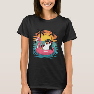 Funny Penguin Hawaiian Flamingo Float Beach Summer T-Shirt