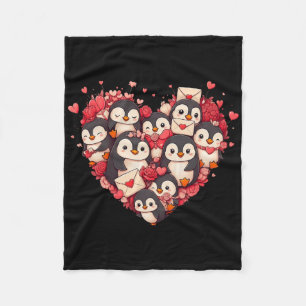 Funny Penguin Heart Valentine Penguin Womens Mens Fleece Blanket