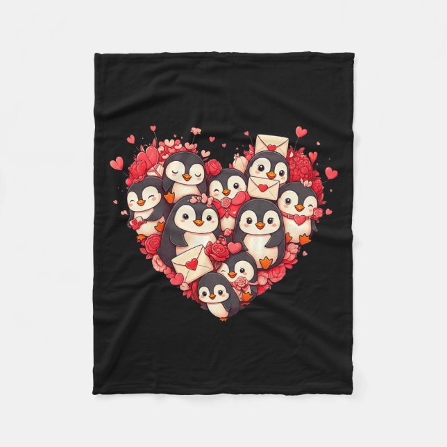 Funny Penguin Heart Valentine Penguin Womens Mens  Fleece Blanket (Front)
