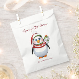 Funny Penguin Holding Ornament Merry Christmas  Favour Bag