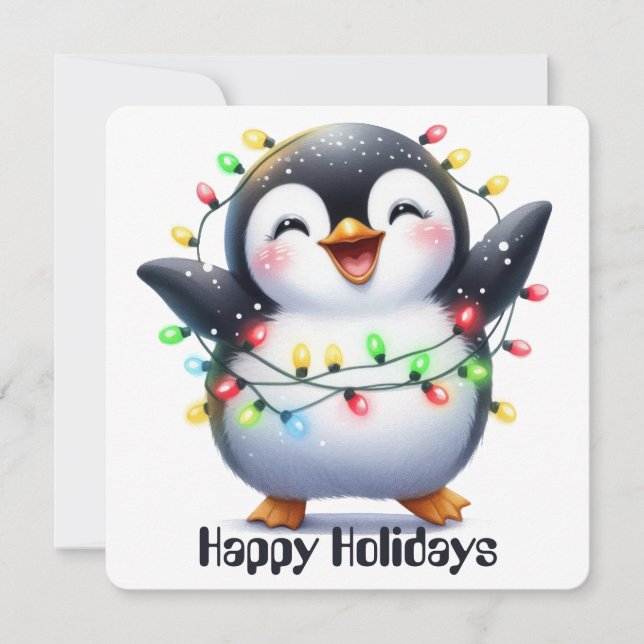 Funny Penguin Holiday Greeting Card (Front)