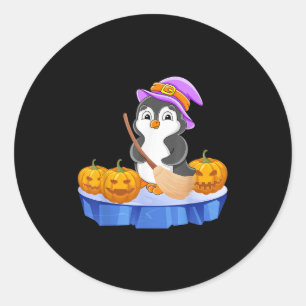 Funny Penguin In Witch Costume Pumpkins Happy Hall Classic Round Sticker