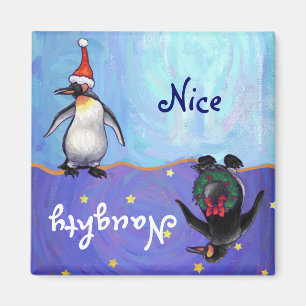 Funny Penguin Naughty Nice Holiday Magnet