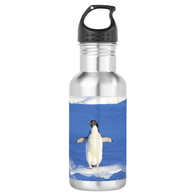Funny penguin on ice photo 532 ml water bottle (Front)