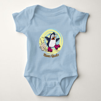 Funny Penguin on Roller Skates Baby Bodysuit