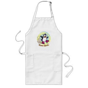 Funny Penguin on Roller Skates Long Apron
