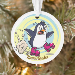 Funny Penguin on Roller Skates Ornament