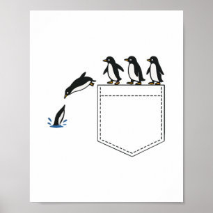 Funny Penguin Pocket Cute Diving Penguin Tee Anima Poster