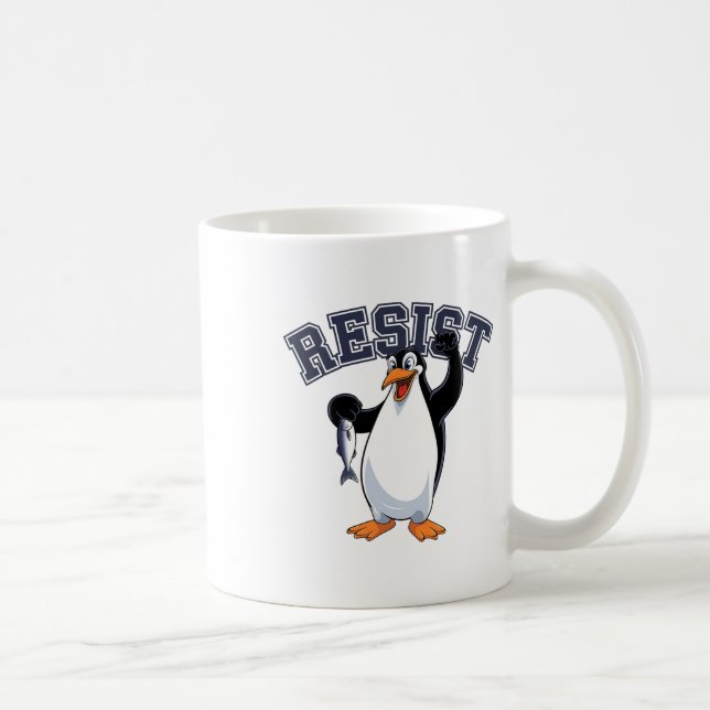 Funny Penguin Protest Tee Resist Penguin Holding F Coffee Mug (Right)