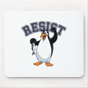 Funny Penguin Protest Tee Resist Penguin Holding F Mouse Pad