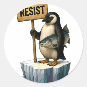 Funny Penguin Resist Cool Penguins Resist  Classic Round Sticker