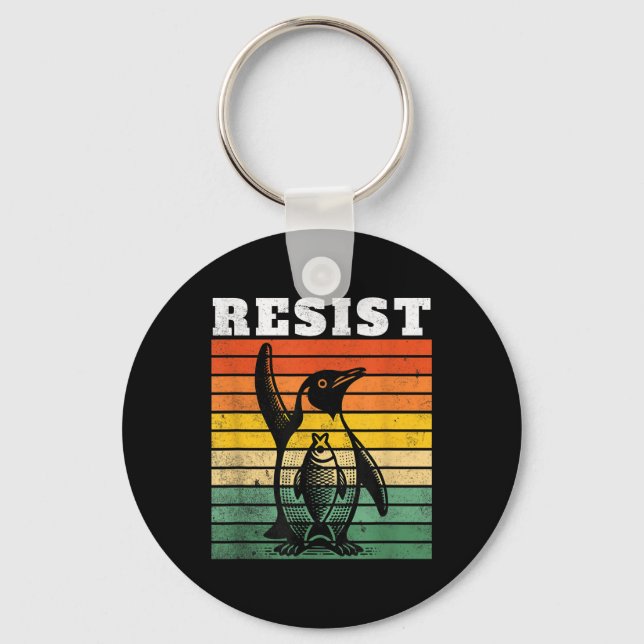 Funny Penguin Resist Penguins Protest Against Tari Key Ring (Front)