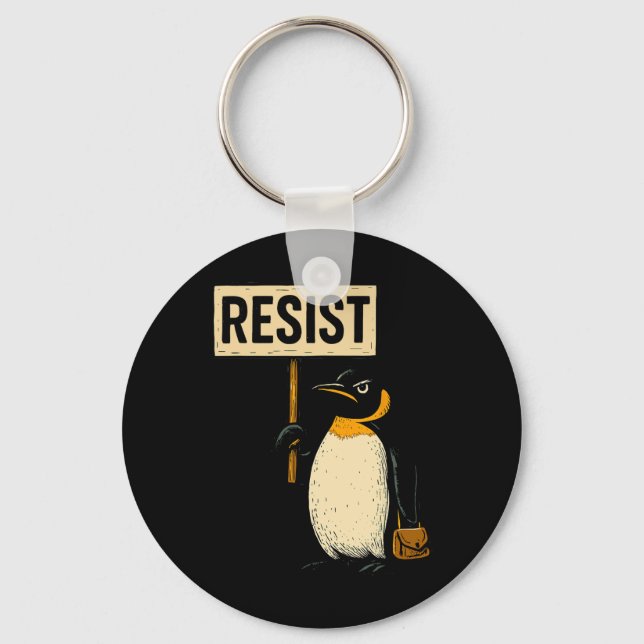 Funny Penguin Resist Penguins Protest Against Tari Key Ring (Front)
