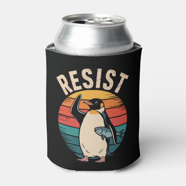 Funny Penguin Resist Protest Against Tariffs  Can Cooler (Can Front)