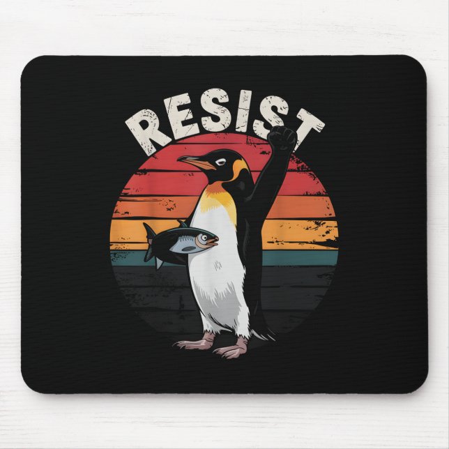 Funny Penguin Resist Protest Against Tariffs Humou Mouse Pad (Front)