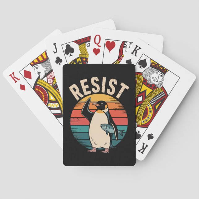 Funny Penguin Resist Protest Against Tariffs  Playing Cards (Back)
