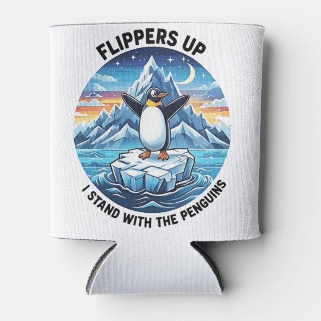 Funny Penguin Resist Protest Against Tarrifs  Can Cooler (Front)