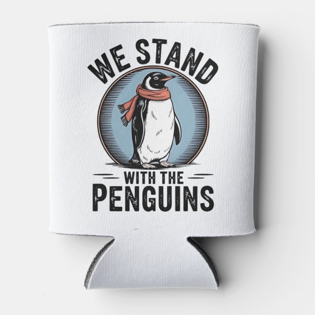 Funny Penguin Resist Protest Against Tarrifs  Can Cooler (Front)