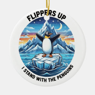 Funny Penguin Resist Protest Against Tarrifs Ceramic Ornament