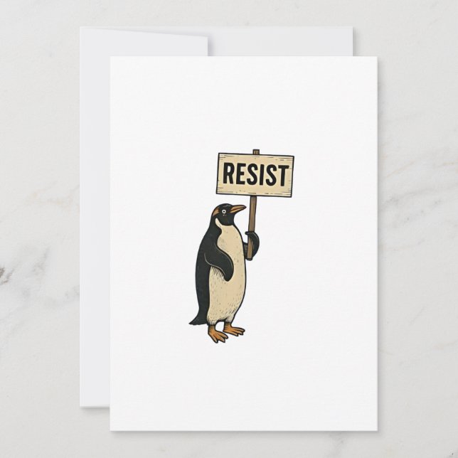 Funny Penguin Resist Protest Against Tarrifs  Invitation (Front)