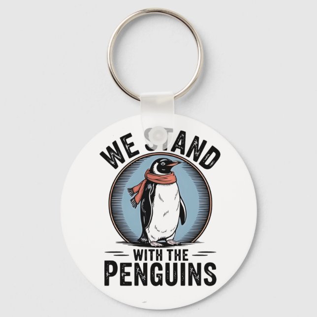 Funny Penguin Resist Protest Against Tarrifs  Key Ring (Front)