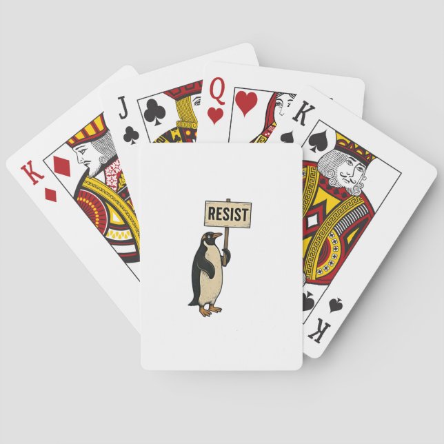 Funny Penguin Resist Protest Against Tarrifs  Playing Cards (Back)