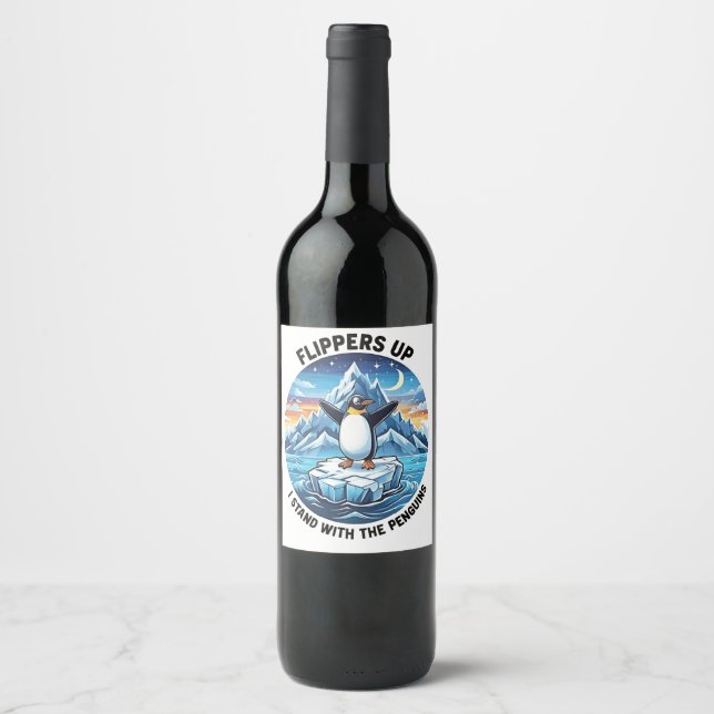 Funny Penguin Resist Protest Against Tarrifs  Wine Label (Front)
