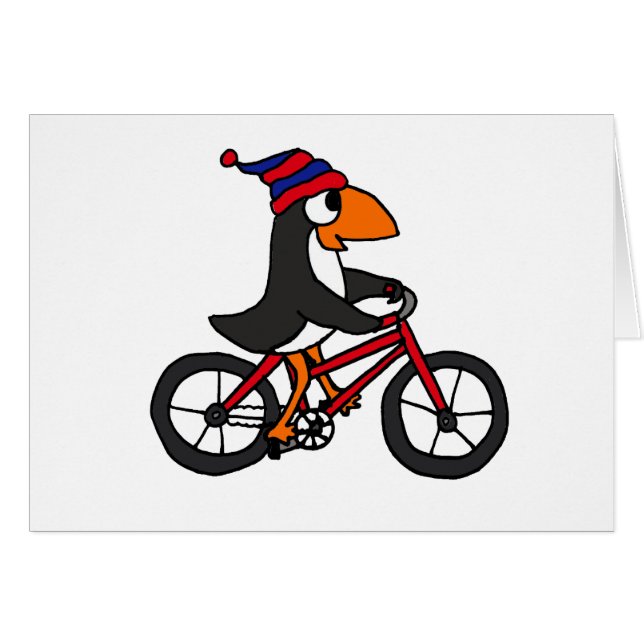 Funny Penguin Riding Red Bicycle (Front Horizontal)