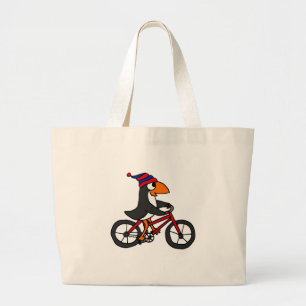 Funny Penguin Riding Red Bicycle Large Tote Bag