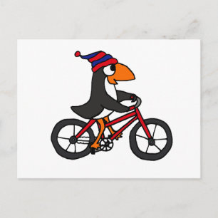 Funny Penguin Riding Red Bicycle Postcard