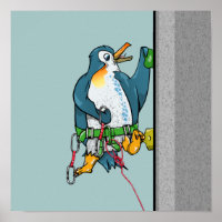 Funny penguin rock climber
